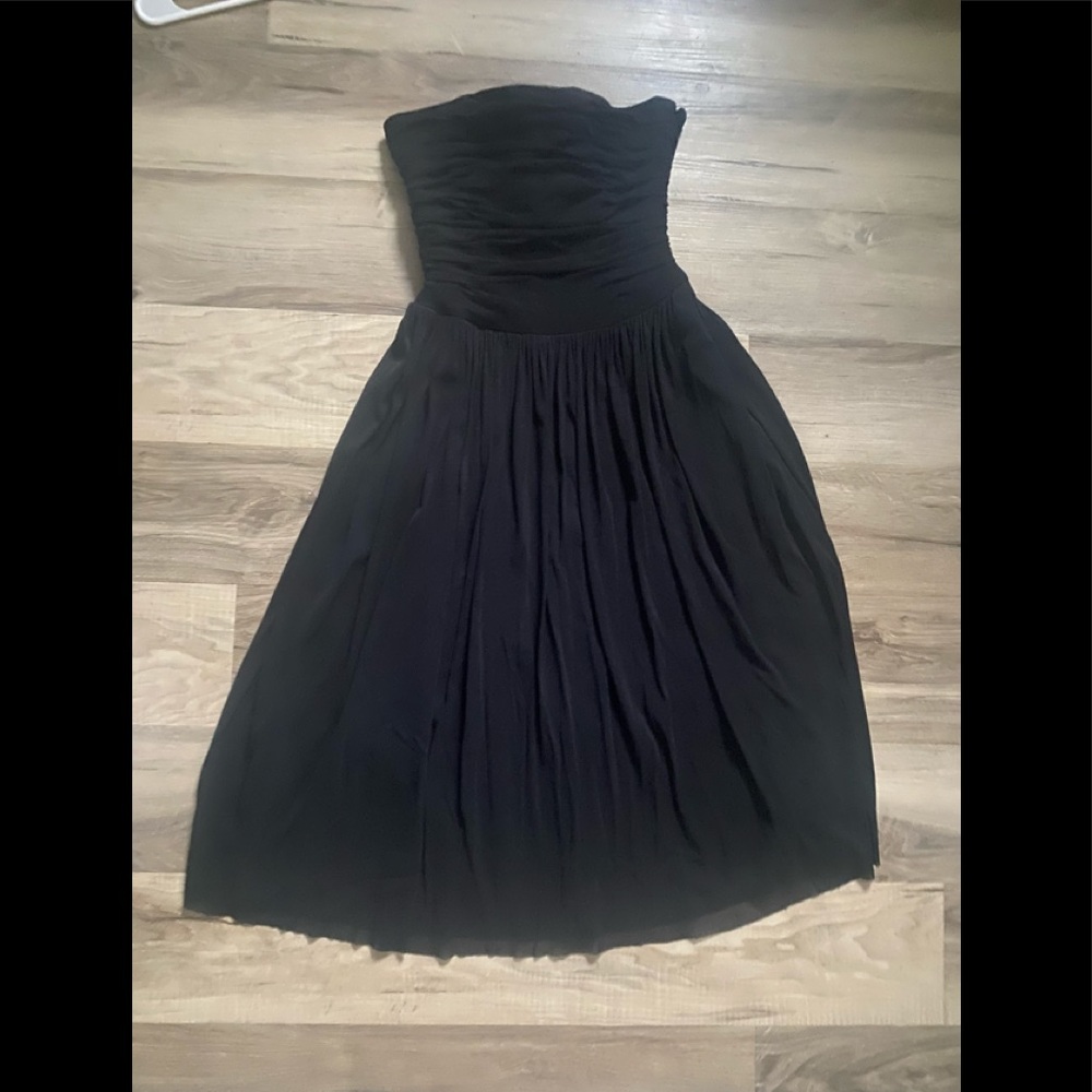 White House Black Market Black Strapless Midi Chiffon Dress 8